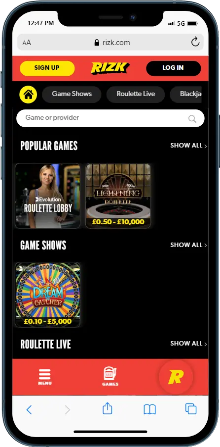 Rizk Casino App skärmbild